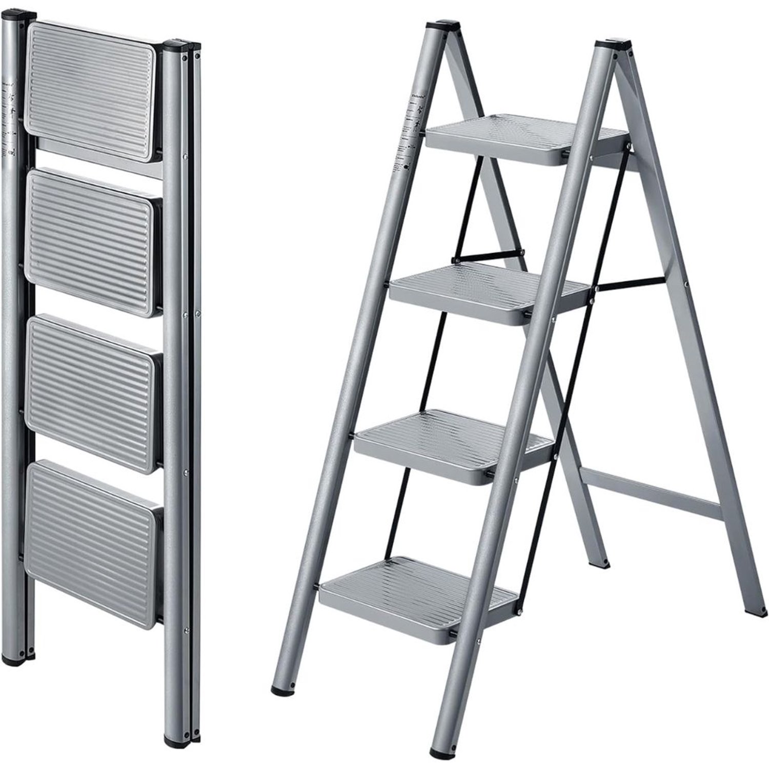 Huishoudtrap 4 Treden - Keukentrap - Inklapbaar - Antislip - Extra Stevig - Zwart
