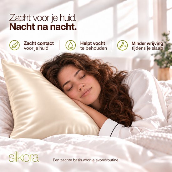 Silkora Premium Silk Pillowcase - 50x70 cm - 22 Momme 100% Moerbei Zijden Kussensloop Met Verborgen Rits - Anti-rimpel, Verkoelende, Anti-pluis - Champagne — cadeau in Wonen & Interieur - foto 3