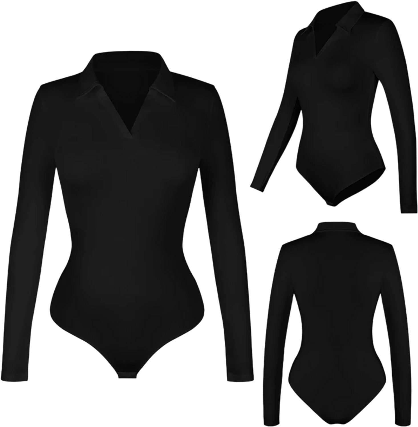 rimmo Dames Bodysuit met Revers en Lange Mouwen – Corrigerende Shapewear Body, Getailleerde Top, Casual Damesmode voor Herfst en Winter - Zwart