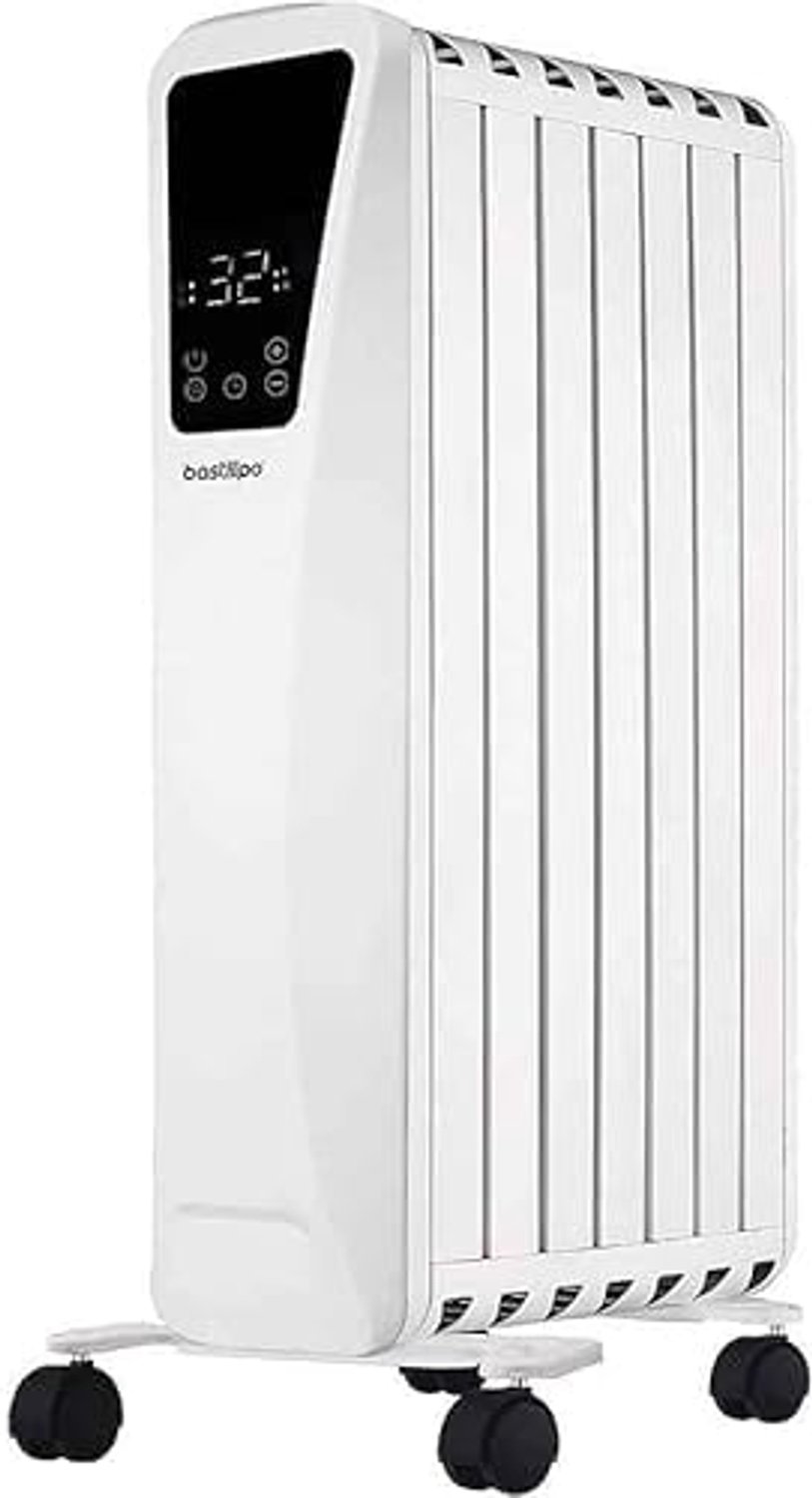 Olieradiator 2000 W - Elektrische Oliegevulde Radiator met LED Touchdisplay - 3 Warmtestanden - 9 Verwarmingselementen - Sfeervol Haardvuureffect - Wit