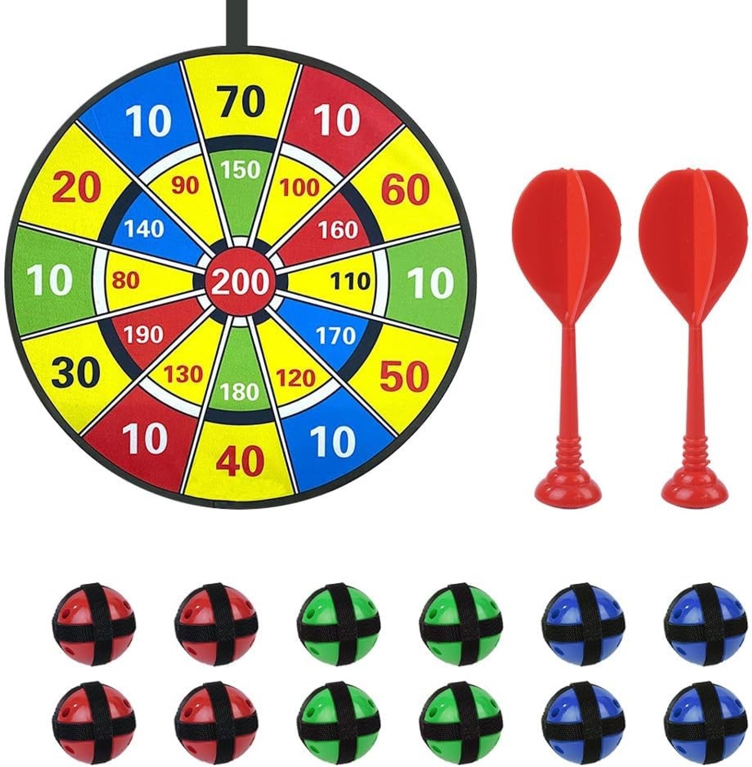 Dartbord Set van 200 Punten, 72 cm, Vouwbaar Dartbord voor Binnen en Buiten, Perfect voor Feestjes en Spellen