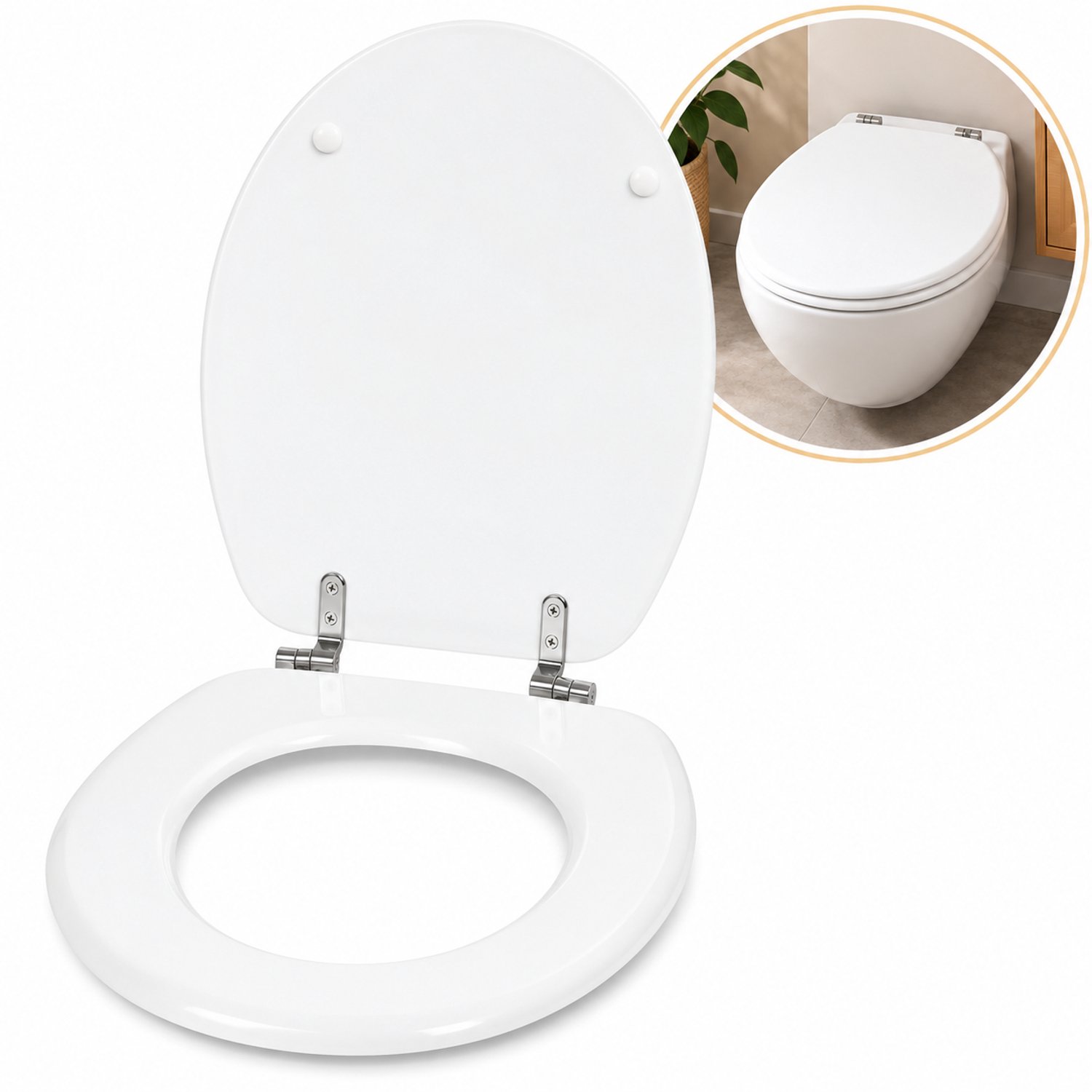 Universele Toiletbril - Houten Toiletbril - 5 x 37 x 45 cm - Wit