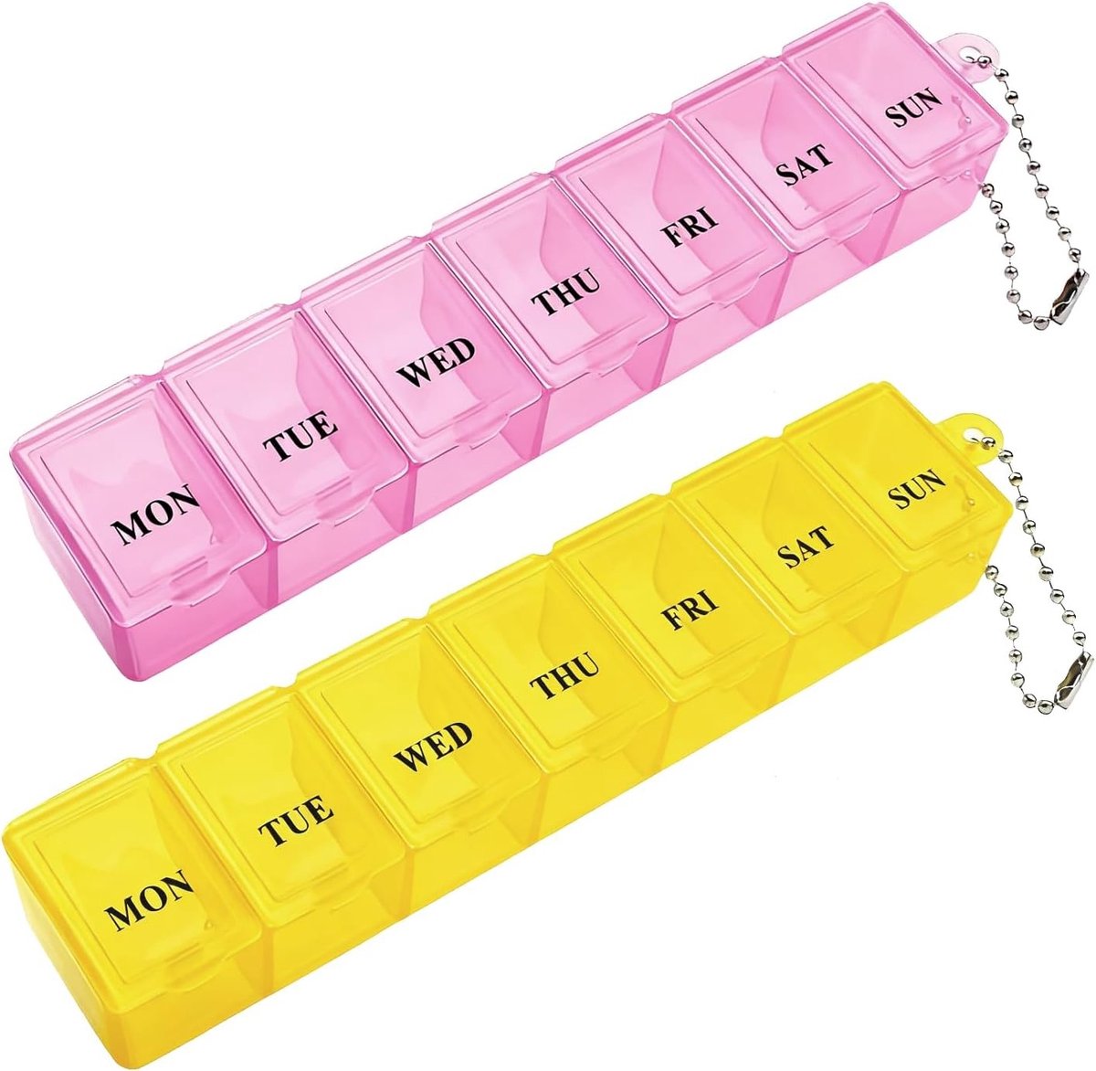 Set van 2 Pillendozen, Draagbare 7-Daagse Organizer met Compartimenten voor Medicijnen, Supplementen en Vitaminen