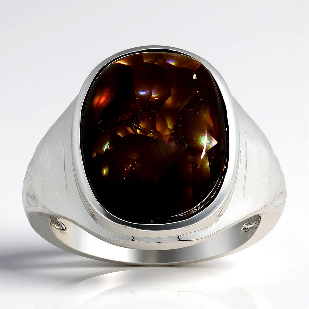 Cavill - Zilveren ring met 9,12 ct vuuragaat uit Mexico - 925 sterling zilver rhodium - Ovale cabochon ring - Elegante handgemaakte dames ring