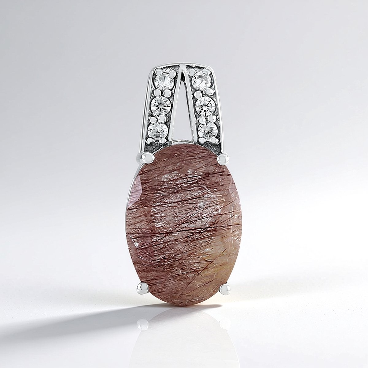 Cavill - Zilveren Hanger - 925 Sterling Zilver Gerhodineerd - 4,66 ct Koperkleurige Ovale Rutielkwarts - 0,26 ct Zirkonen - Elegant Design