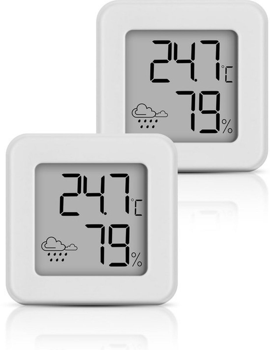 2x digitale hygrometer-thermometer - Voor binnen - Meter voor temperatuur en luchtvochtigheid - Met weersymbool