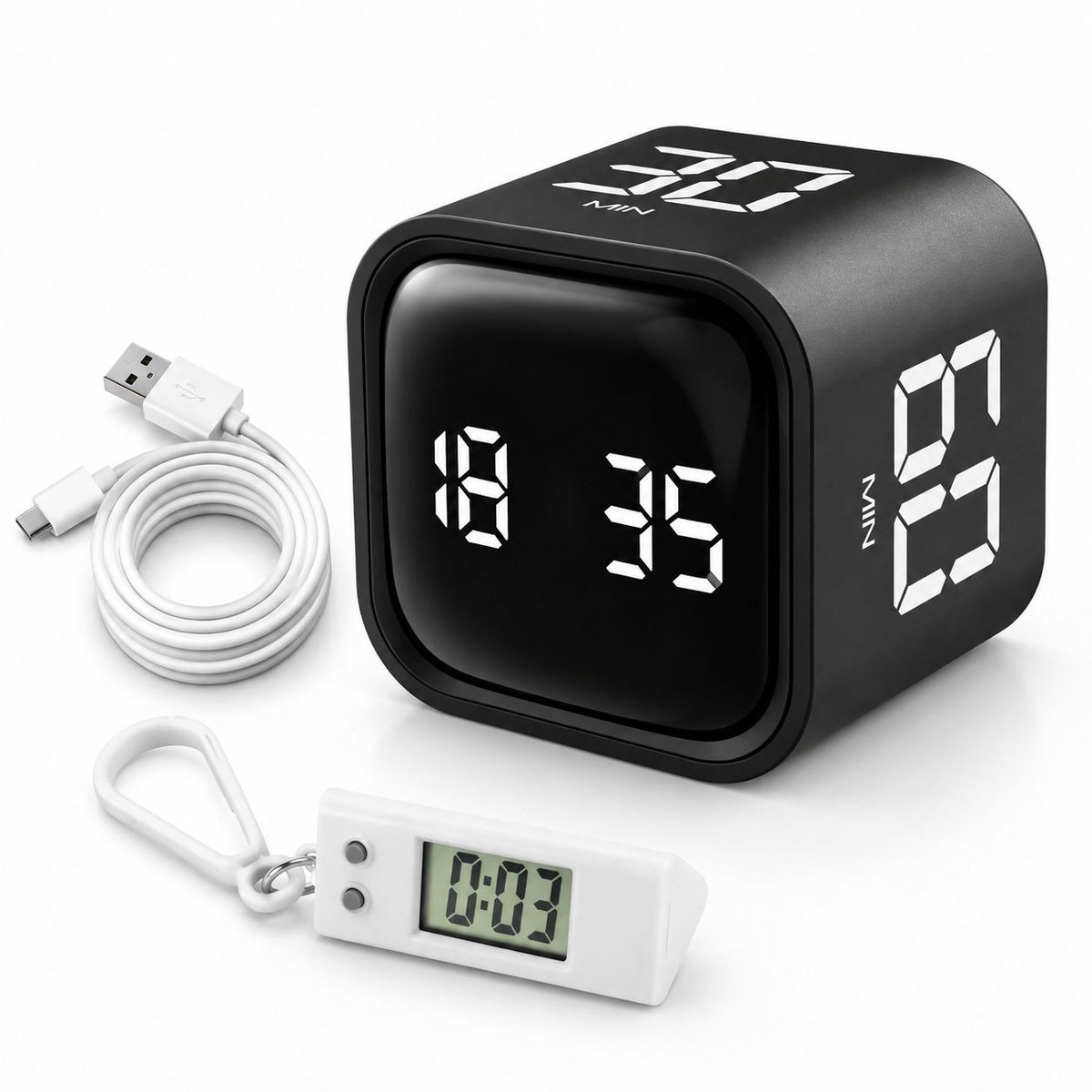 VHV - Zwaartekracht sensor timer - Met gratis mini digitale sleutelhanger - Pomodoro timer - Blokvormige afteltimer