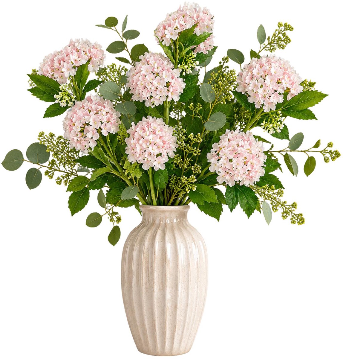 Mica Decorations Kunstbloem Viburnum Floristic - 4x - H77 cm - roze - kunststof - stelen kunstbloemen - boeket - roze bloemetjes Lichtroze