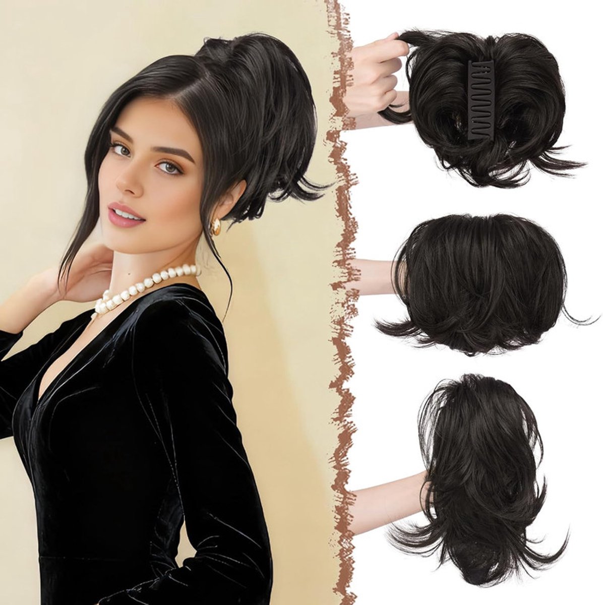 Paardenstaart Extensie Met Claw Clip - Kort Model - 4 Buigbare Metalen Draden - Synthetisch Haar - Zwartbruin