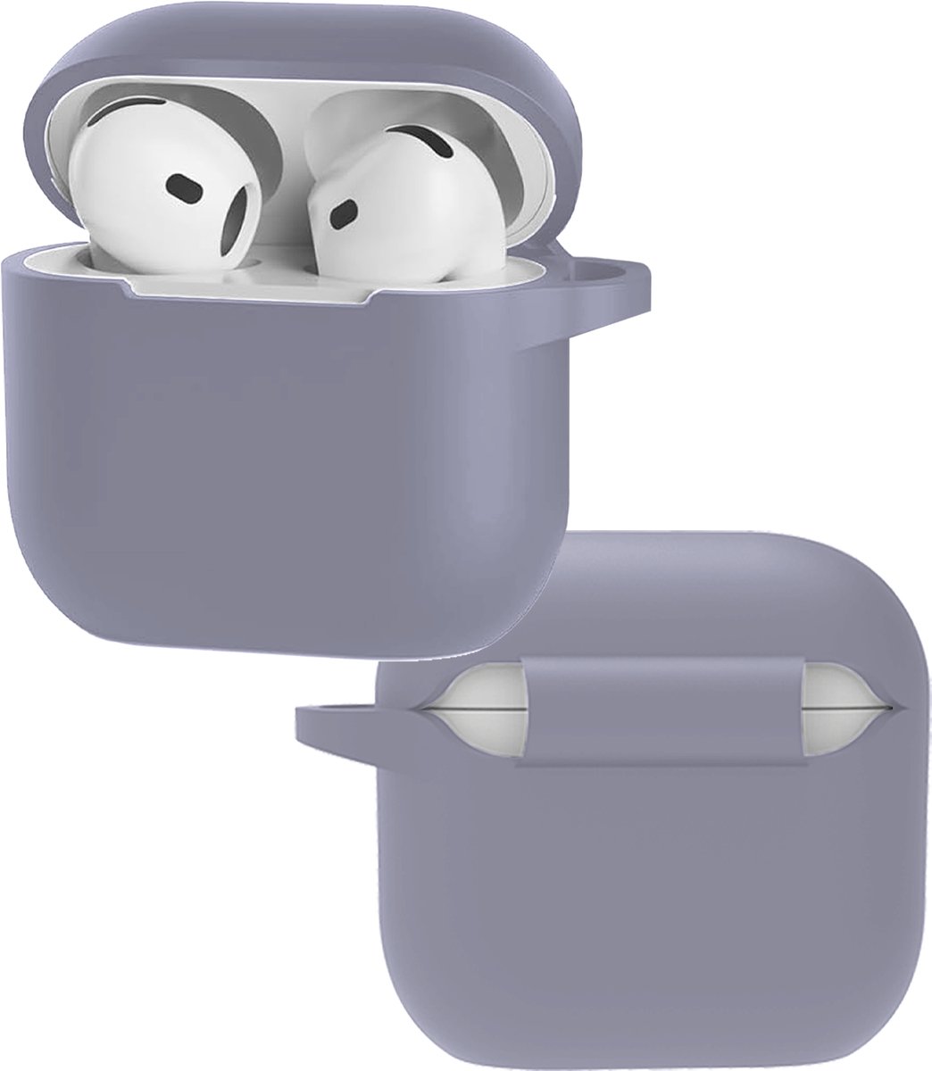 Hoes - Geschikt voor Apple AirPods 5 - Siliconen Hoesje met Clip - Silicone Case Cover - Lila