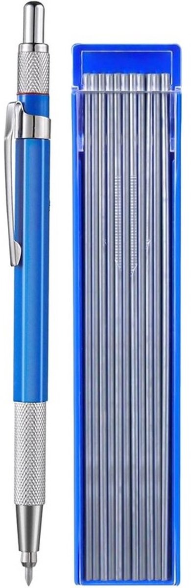 Markeerpotlood voor lassers - Tekenpotlood voor metaal - Voor nauwkeurig markeren - Ingebouwde slijper - 2,0 mm vullingen - Blauw