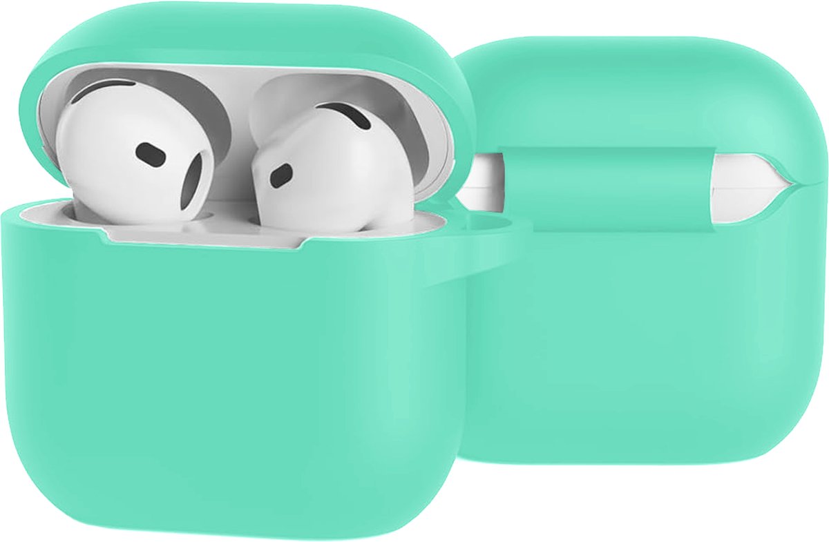 Case - Geschikt voor Apple AirPods 5 - Siliconen Hoes met Clip - Silicone Hoesje Cover - Turquoise