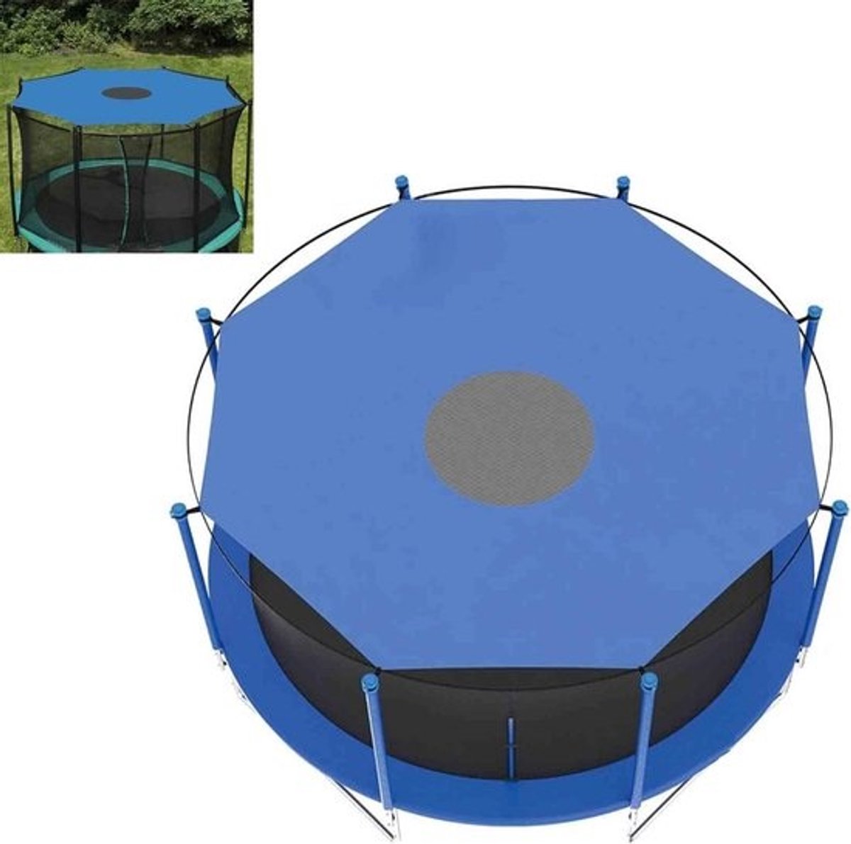 Afdekking voor trampoline - Zonneschermnet - Bescherming voor buiten - Universele pasvorm - Diameter 12FT - Blauw