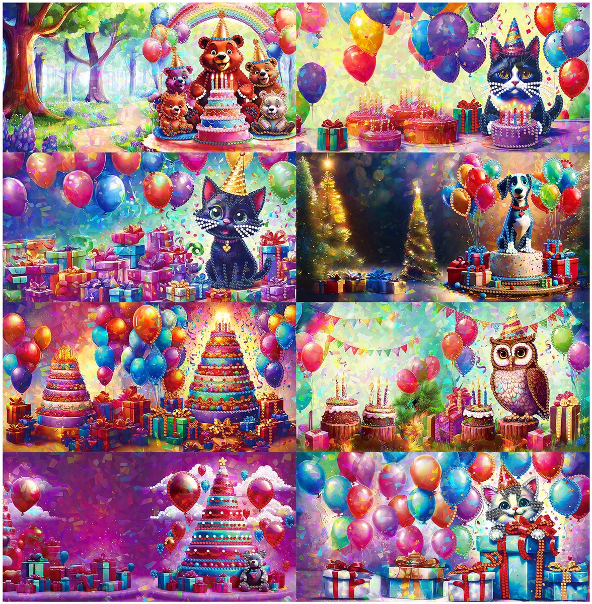 Nolad - Diamond painting kaarten - Set 8 stuks Inc Enveloppen - Diamond painting volwassenen & kinderen - Dieren