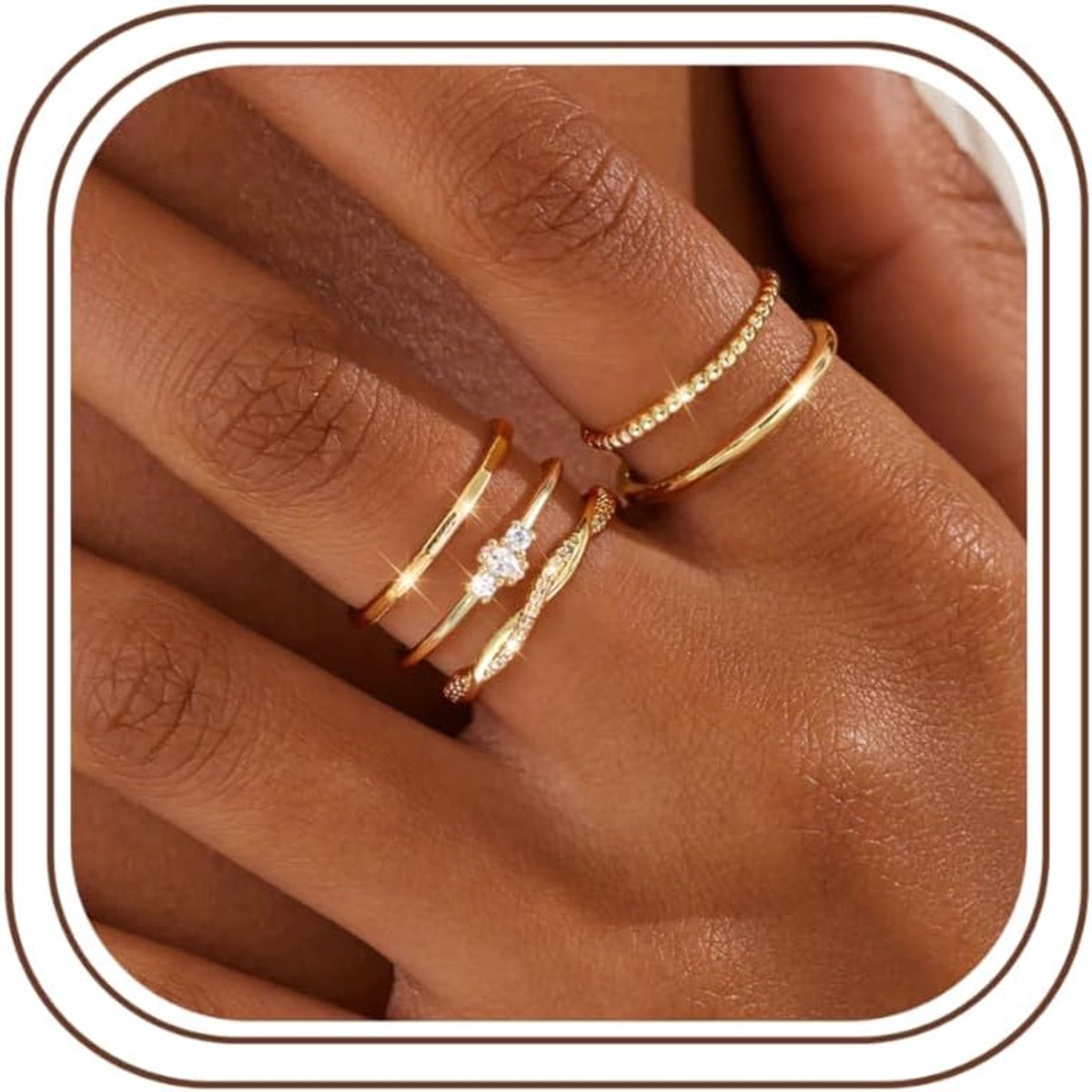Diamday 5 Pieces Rings Gold Silver Plated Rings Set Waterproof Cubic Zirconia Thumb Ring Finger Ring Wedding Rings - ShopVlot