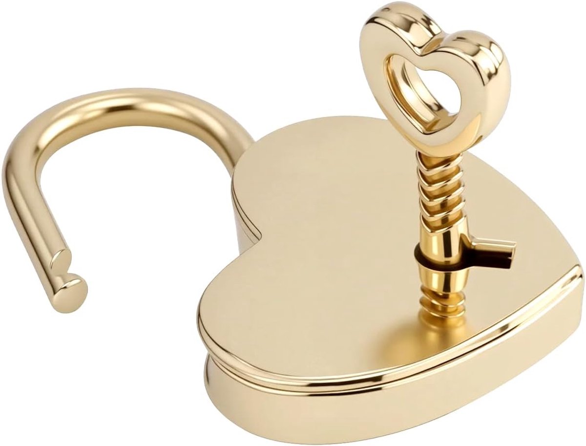 Hartvormig slot met sleutel, goudkleurig hangslot, klein, liefdesslot, huwelijkscadeau, cadeaus voor vrouwen en - ShopVlot