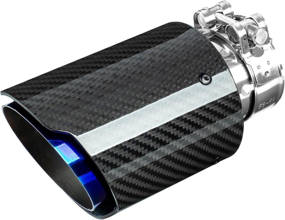 Roestvrijstalen en carbon uitlaatpunten 54 mm, universele inlaat en uitlaat demper voor dieper motorgeluid, bolt-on montage voor auto (lichtzwart-blauw)