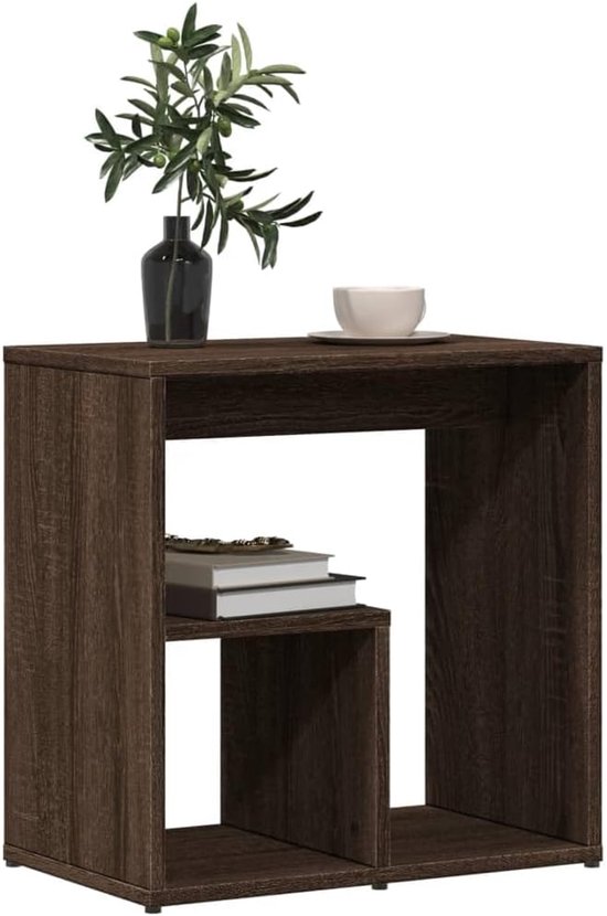 Bijzettafels 2 stuks. Bruin eiken 50x30x50 cm houtmateriaal met robuust tafelblad en voldoende opbergruimte voor woonkamer — afbeelding 4