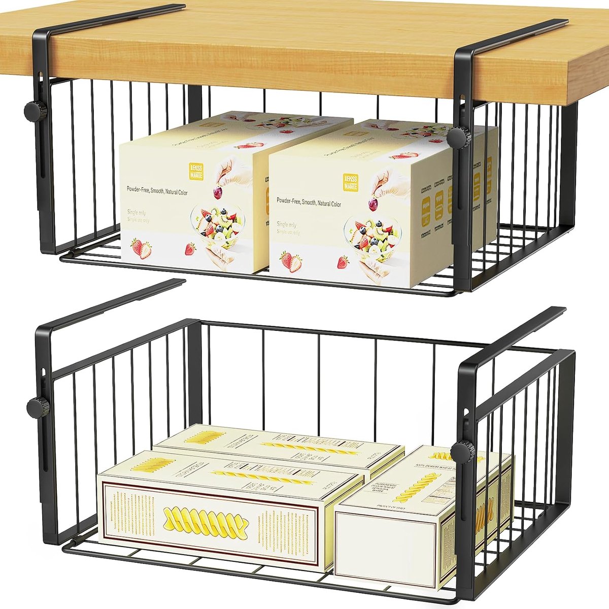 2 stuks opbergmand voor onderkast, hangmand, rek onder kast, hangmand, metalen mand-organizer, plankhangmand voor keuken, kantoor, eetkamer, badkamer, kast (zwart)