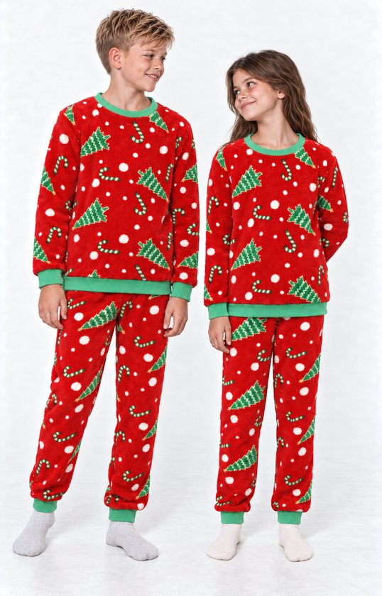 Kerst Lounge Set Rood Maat 146 152 - Pyjama Huispak Trainingspak Joggingpak - Kinderen - Jongens & Meisjes - Foute Kersttrui + kerstbroek