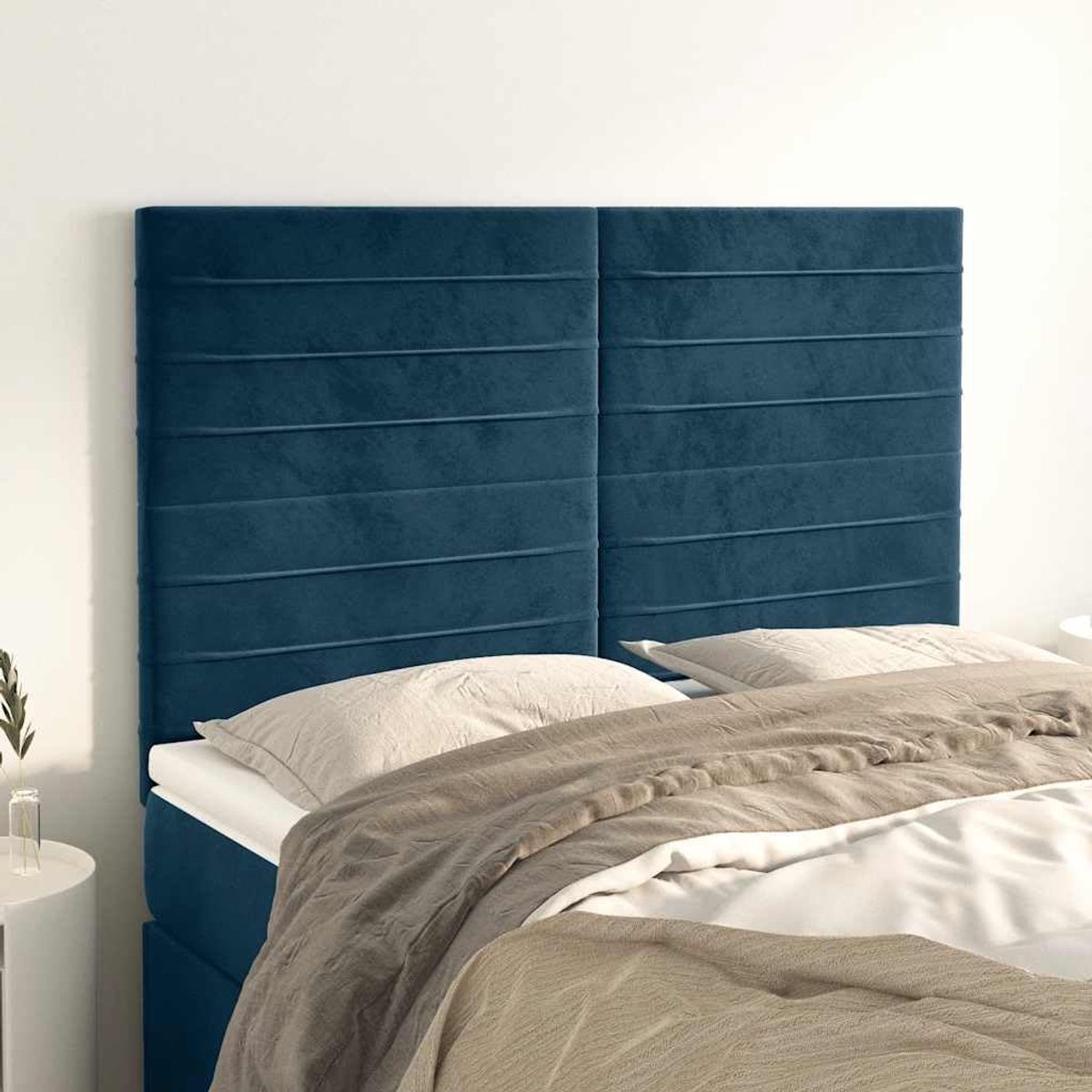 Hoofdeinde fluweel marineblauw 144 x 5 x 118 / 128 cm in hoogte verstelbaar, houten poten, zacht velours, rugsteun voor lezen, montage met instructies