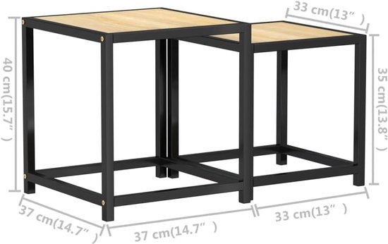 Bijzettafels in industriële stijl, 2 stuks, van MDF en gepoedercoat staal, veelzijdig te gebruiken als salontafel of opbergtafel, robuust tafelblad, onderhoudsvriendelijk met vochtig — afbeelding 2