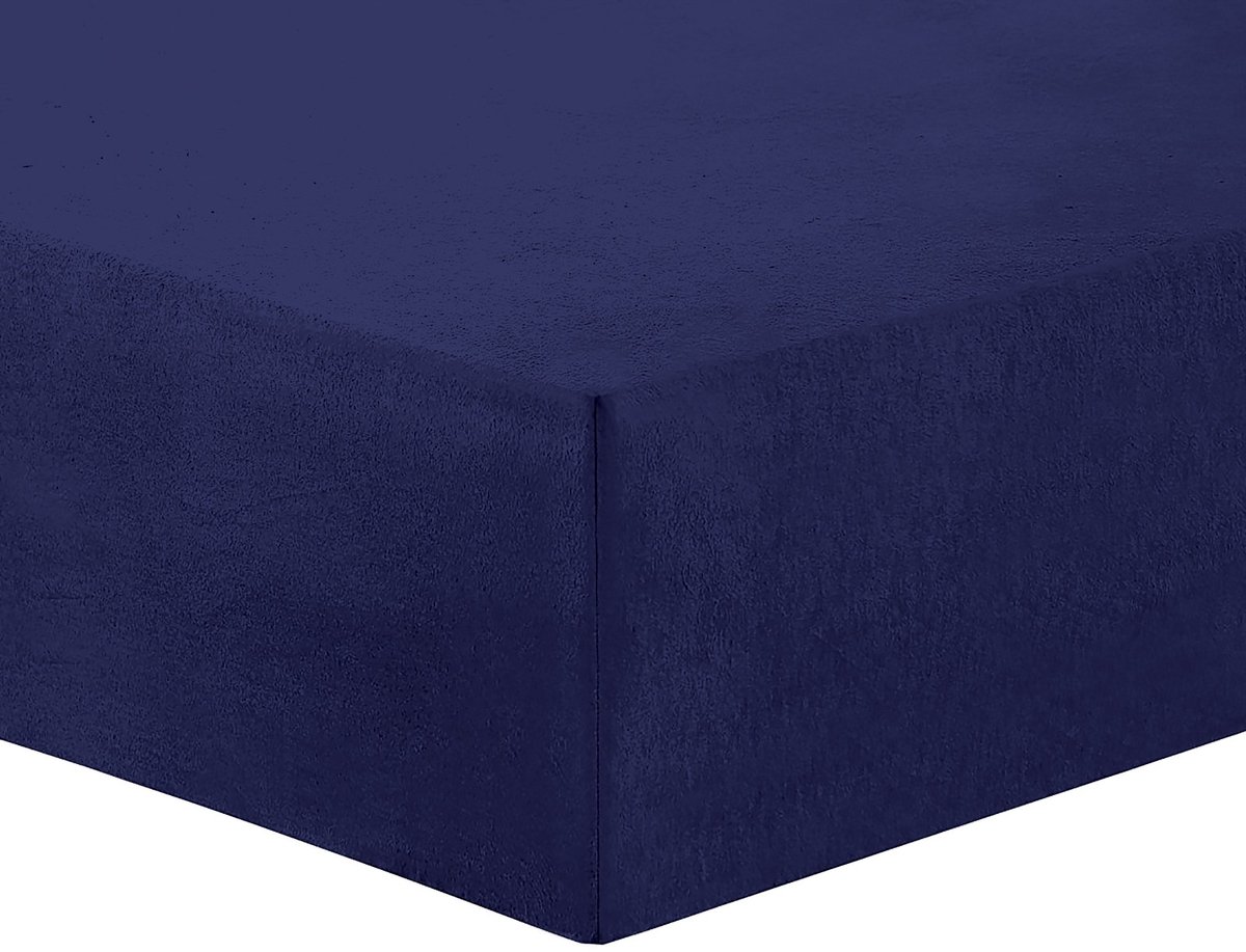 Vision - Hoeslaken FLANEL - marine blauw - 160 x 200cm met grote hoek van 30cm - 100% katoen Flanel