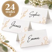 24 Naamkaartjes - Naamkaarten set - Naamkaartjes - Tafelkaart - naambordje - Tafelkaartjes Bruiloft, Babyshower & Feest – Wit/Goud Botanisch