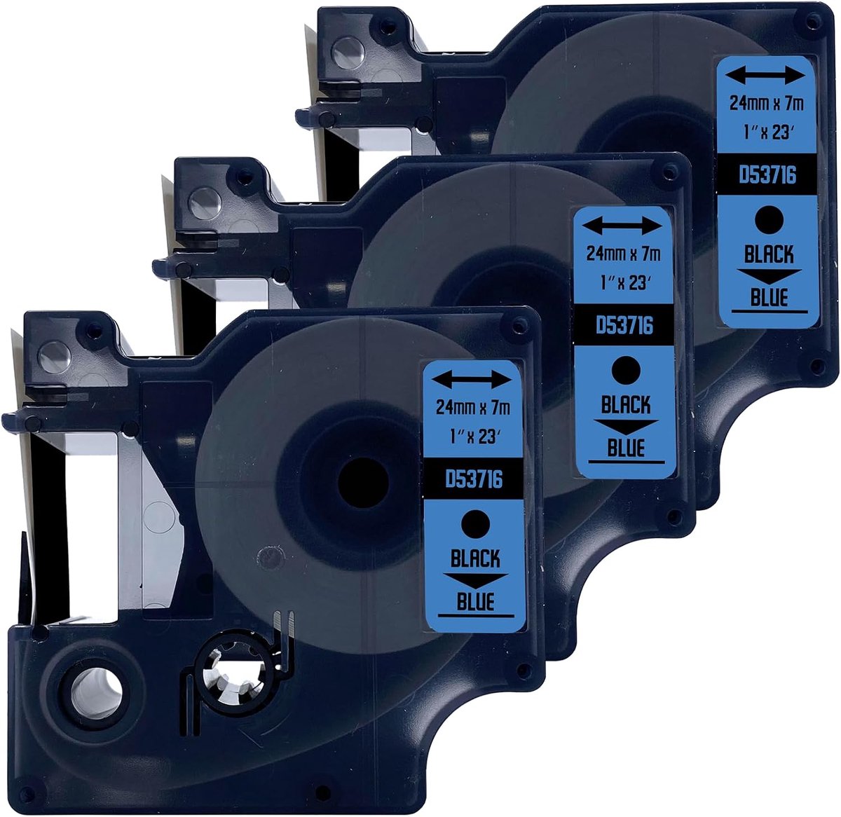 Label tape 24mm - zwart op blauw - 3 stuks - duurzaam en efficiënt labelen - ShopVlot