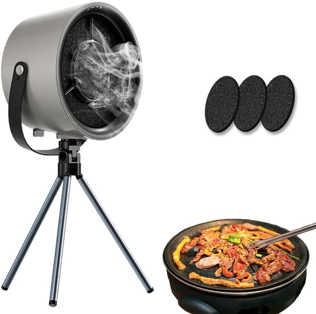 Draagbare afzuigkap met 3 snelheden, afneembare en wasbare ventilator voor BBQ, koken en kamperen