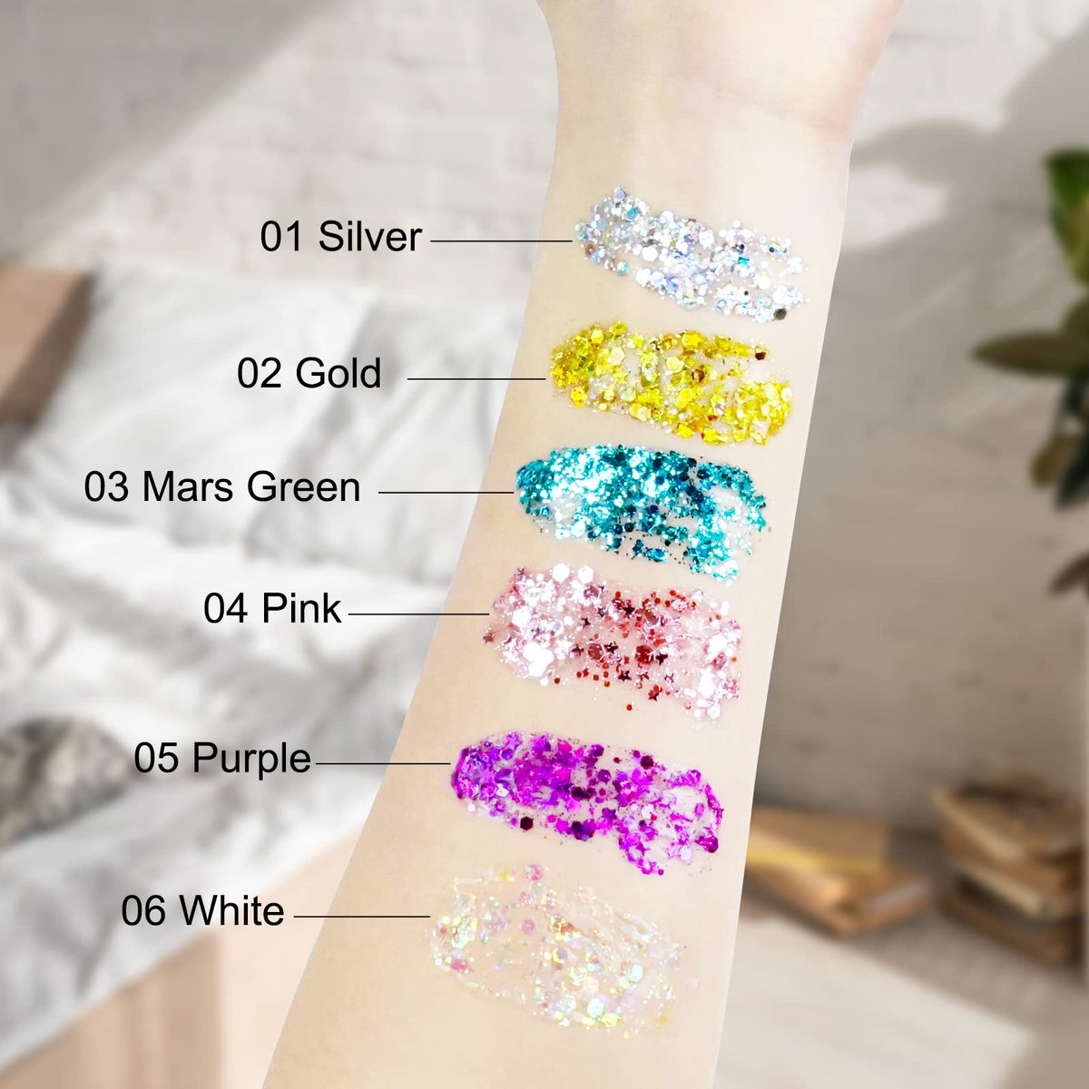6 St Glitter voor Gezicht en Body Make-Up - Festival voor Ogen en Lippen, Manicure Doe-Het-Zelf, Langdurige Zeemeermin - ShopVlot