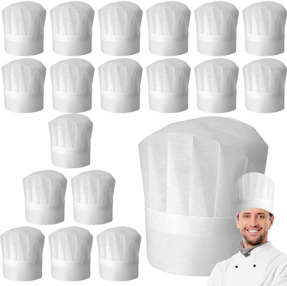 MEYAGOT Koksmuts, 20 Stuks Verstelbare Kookmuts Voor Keuken, Restaurant, Huis, Catering, Barbecuefeest, Wit, L - ShopVlot