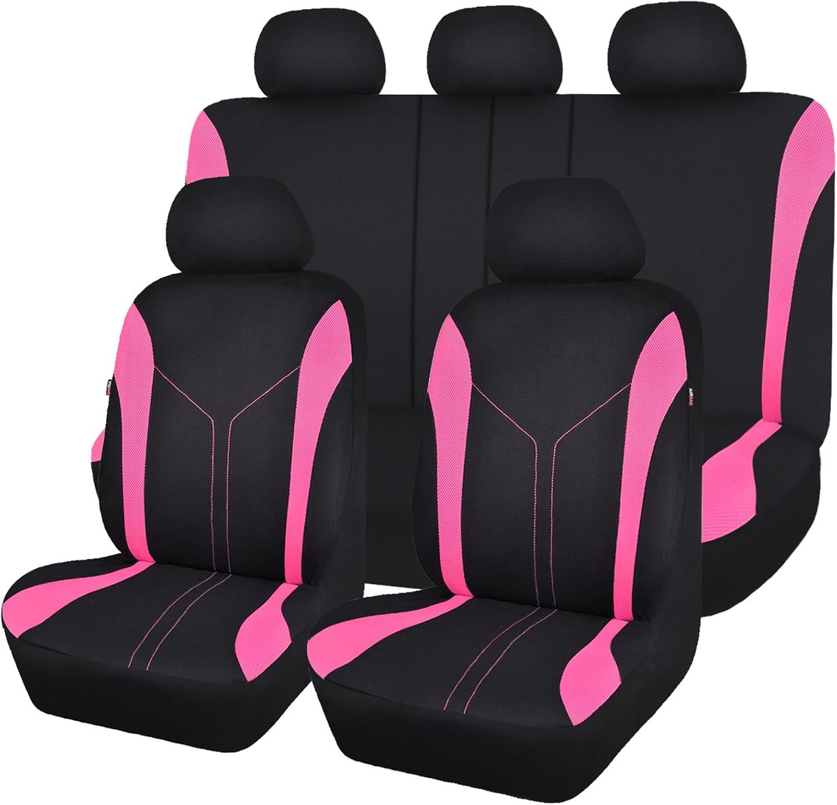 SnelShoppen - Flying Banner Universele Autostoelhoezen Set - Mesh Stof - Gesplitste Polyesterhoezen - Volledige Set - Zwart en Roze - Voor Auto's, Fee