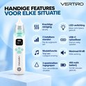 Witte en groene neusreiniger met USB-C poort, batterij-indicator en instelbare zuigkracht. Muziek en LED-verlichting.