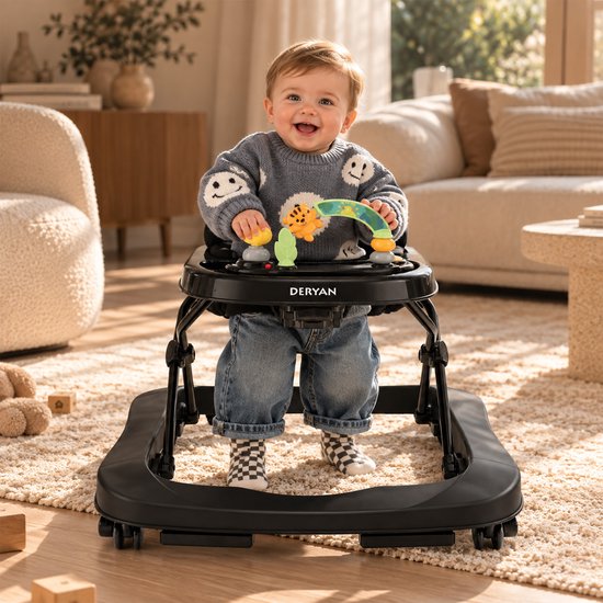 Deryan Luxe 2-in-1 Loopstoel - Inclusief speelset en dienblad - inklapbaar - Zwart van Deryan — afbeelding 2