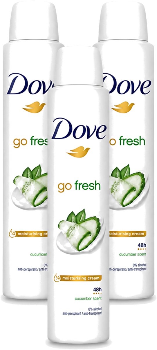 3 x Dove Go Fresh - Deospray - Groene Thee & Komkommer - 200 ml - Voordeelverpakking - 3 stuks