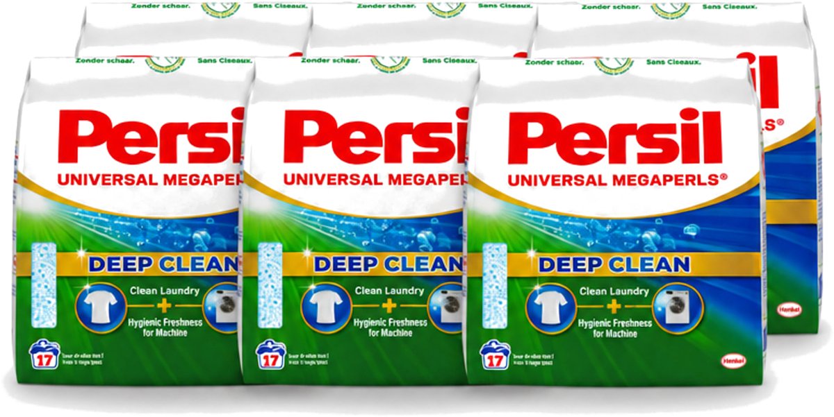 6 x Persil Universal Megaperls - Waspoeder - Witte en Gekleurde Was - 17 Wasbeurten - Voordeelverpakking - 6 stuks