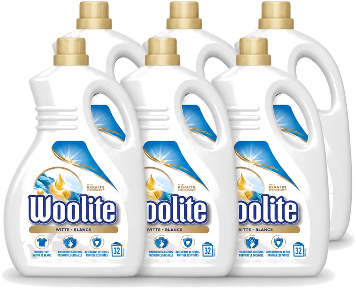 6 x Woolite White - Vloeibaar Wasmiddel - Met Keratine - Witte Was - 32 Wasbeurten - 1,9L - Voordeelverpakking - 6 stuks