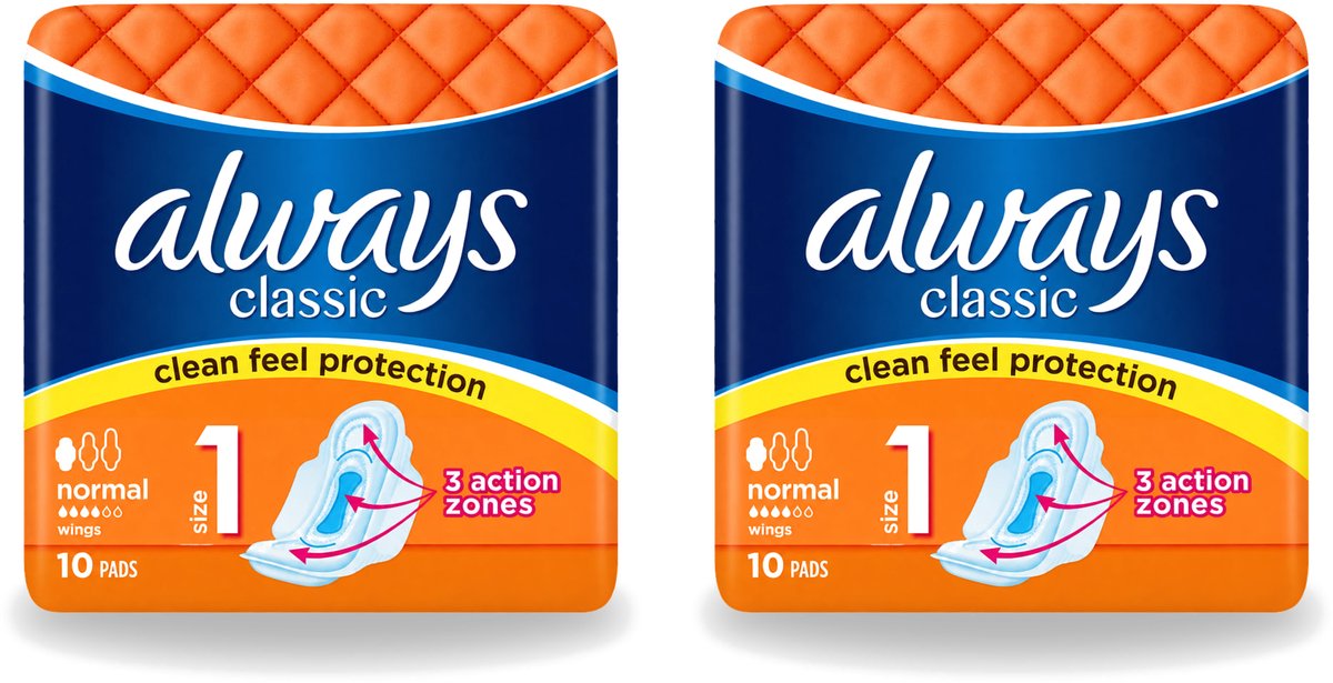2 x Always Classic - Maandverband - Normaal met Vleugels - 10 Maandverbandjes - Voordeelverpakking - 2 stuks