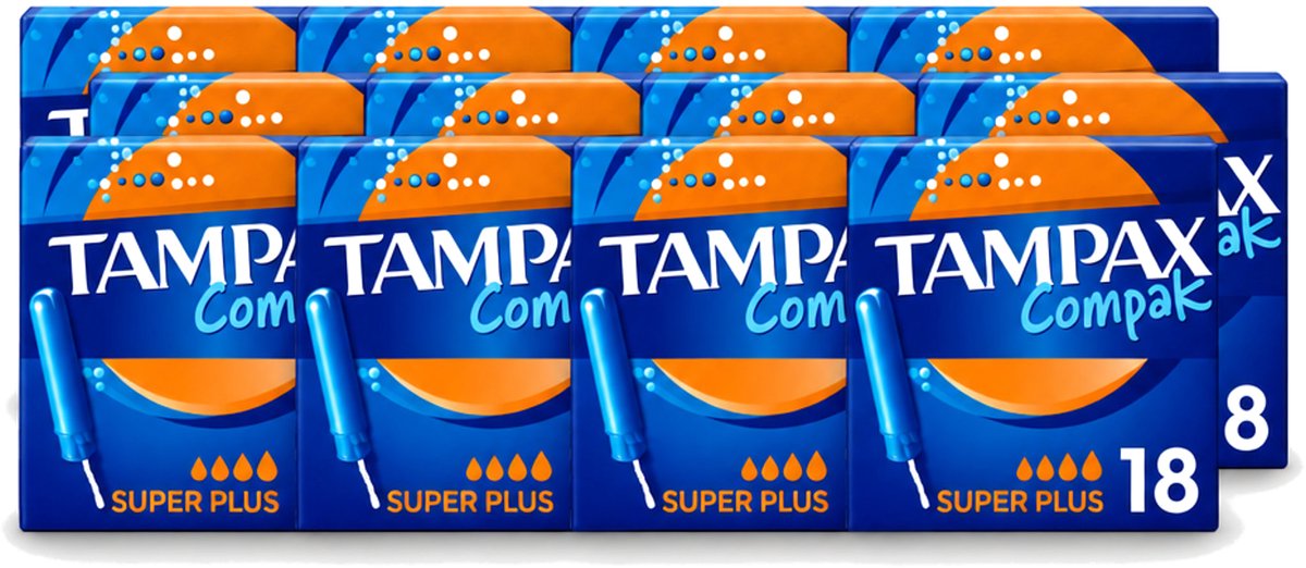 12 x Tampax Compak – Tampons – Super Plus - Voordeelverpakking - 12 stuks