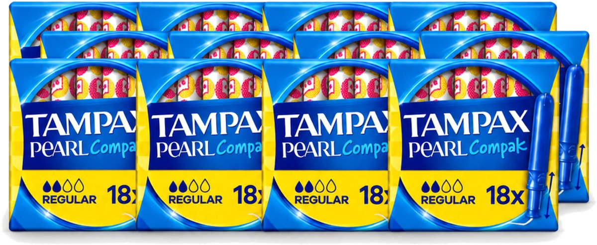 12 x Tampax Pearl Compak – Tampons – Regular - Voordeelverpakking - 12 stuks