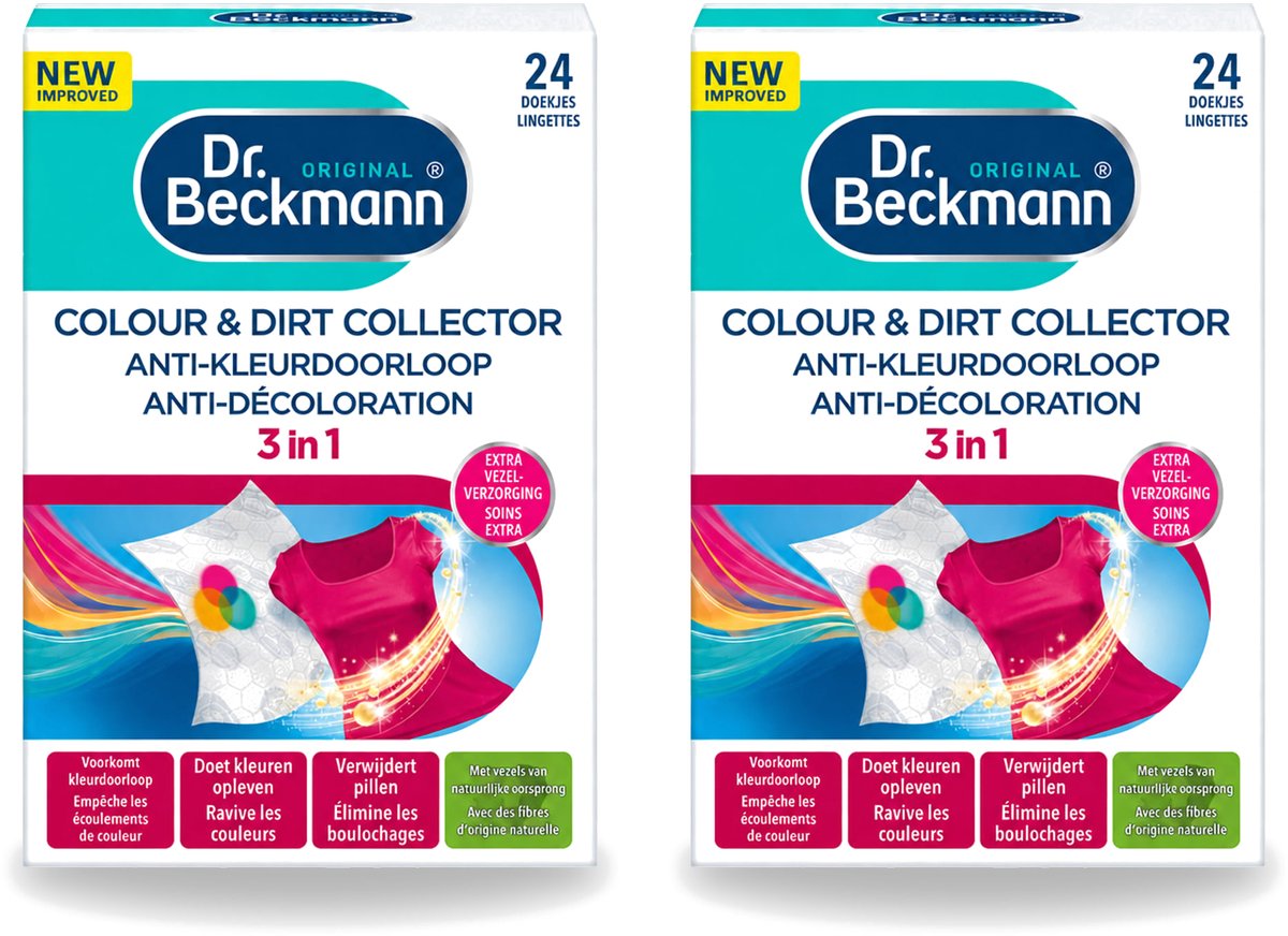 2 x Dr. Beckmann - Anti-Kleur Doorloopdoekjes - Kleurbescherming - Witte en Gekleurde Was - 24 Doekjes - Voordeelverpakking - 2 stuks