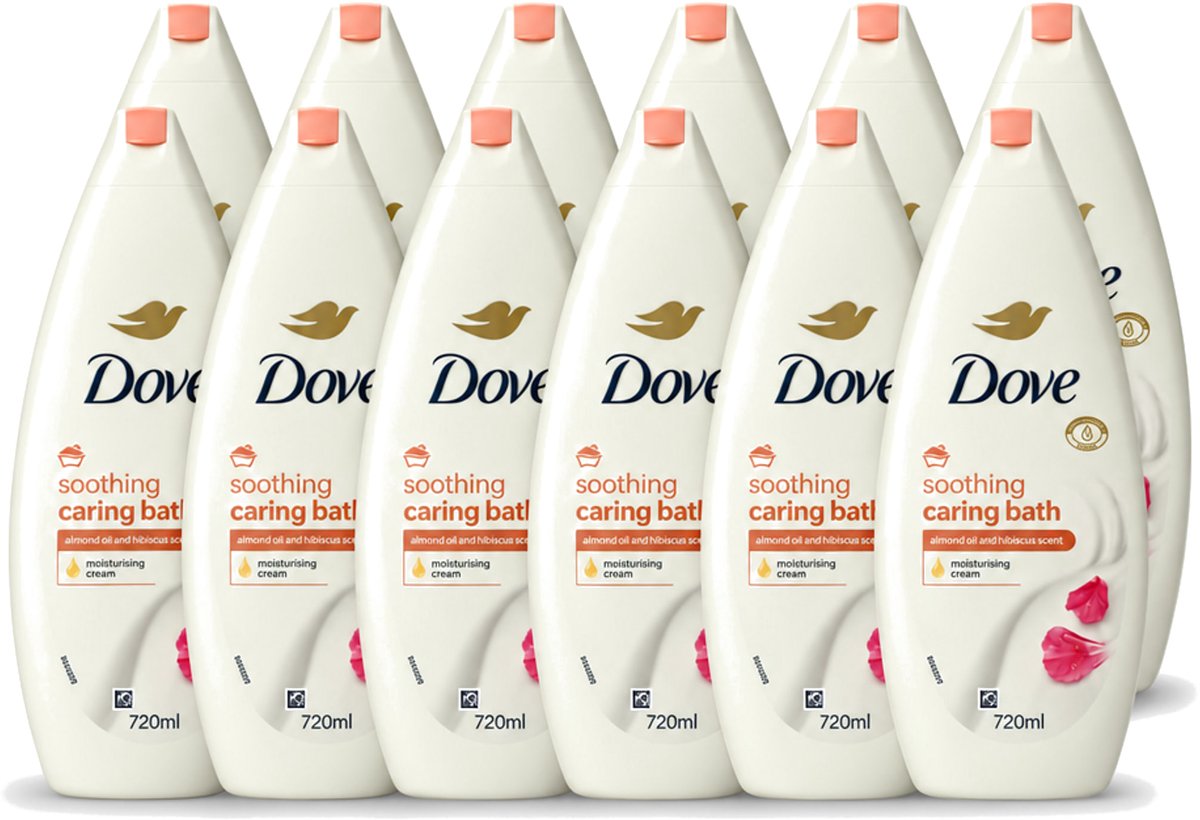 12 x Dove – Badcrème – Soothing Almond Oil & Hibiscus – 720 ml - Voordeelverpakking - 12 stuks