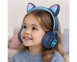 Hoofdtelefoon - koptelefoon kinderen - Bluetooth met led kattenoortjes - DOBI MAX blauw
