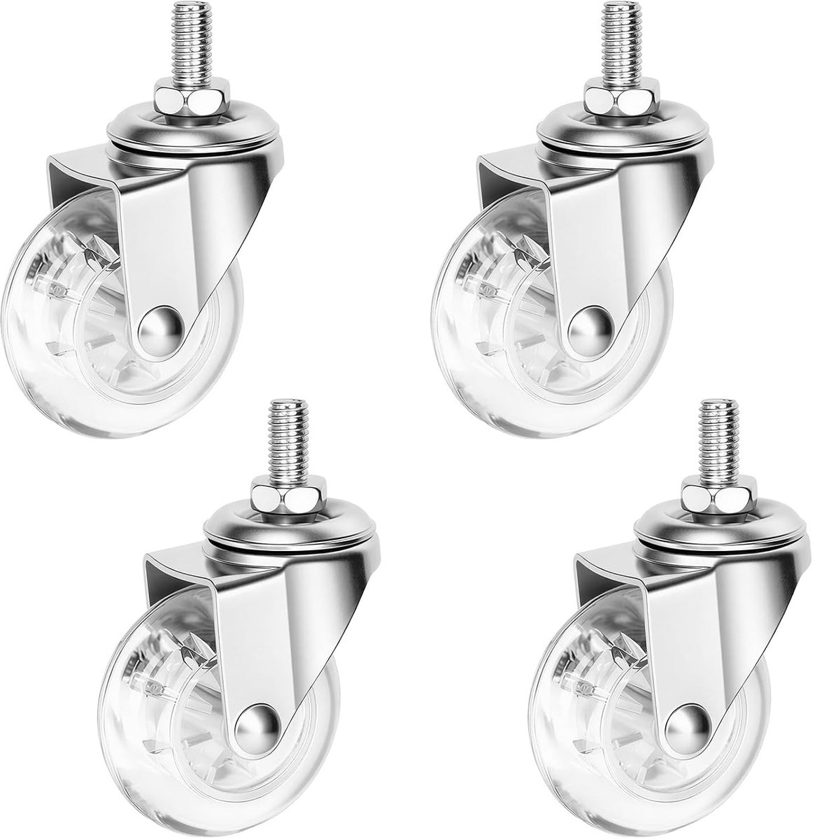 4 stuks transparante meubelwielen, M8-schroefdraad, 50 mm, zwenkwielen, kleine polyurethaan wielen, winkelmandwielen - ShopVlot