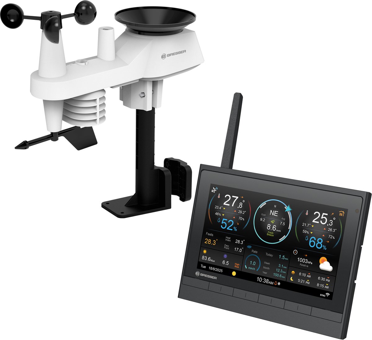 Bresser Weerstation - HD Wifi-Weerstation - Solar 7-in-1 Sensor - Zwart