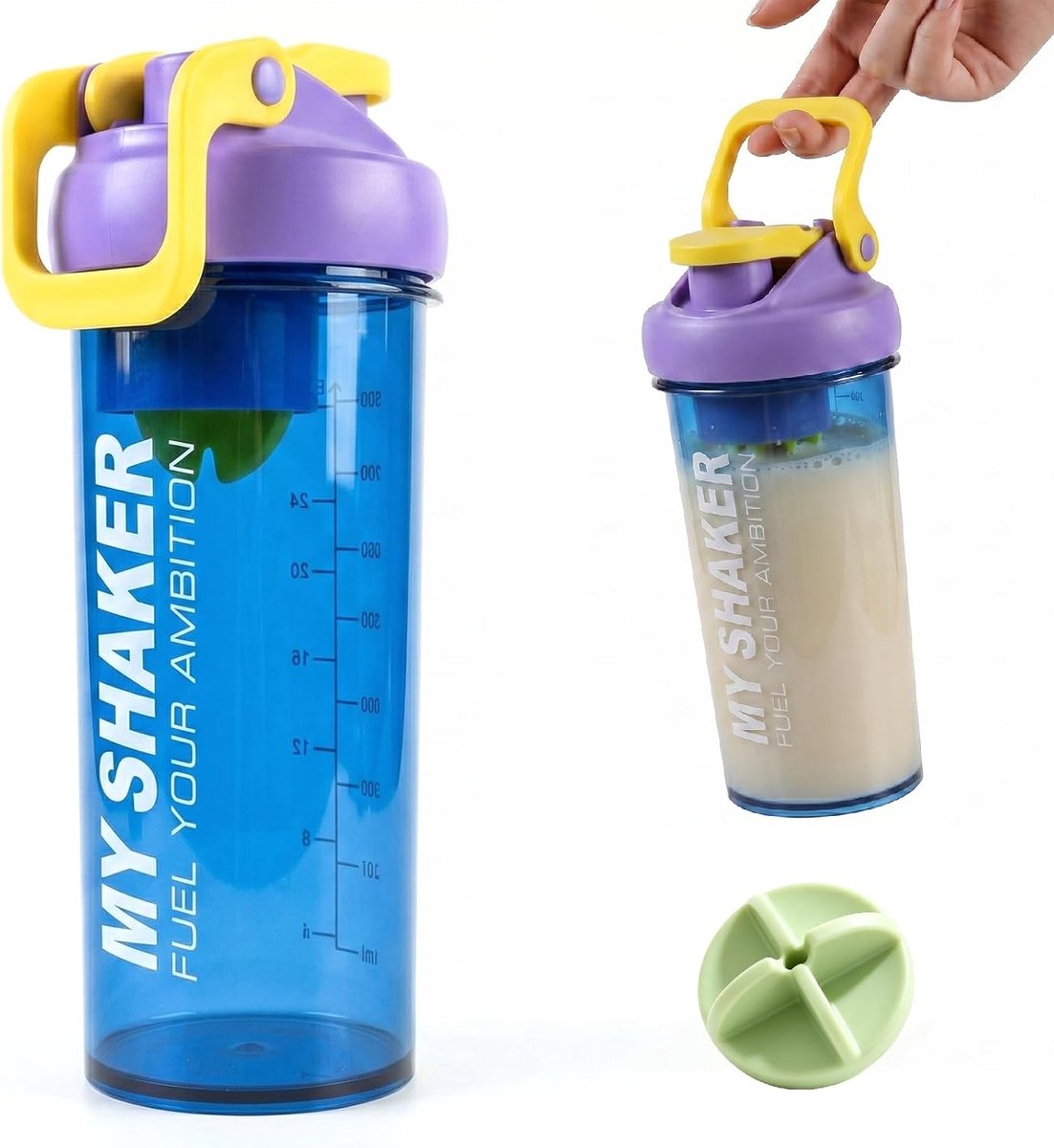Protein Shaker 900 ml with Innovative Powder Compartment and Mixing Ball, Leak-Proof Protein Shaker for Fitness and - ShopVlot