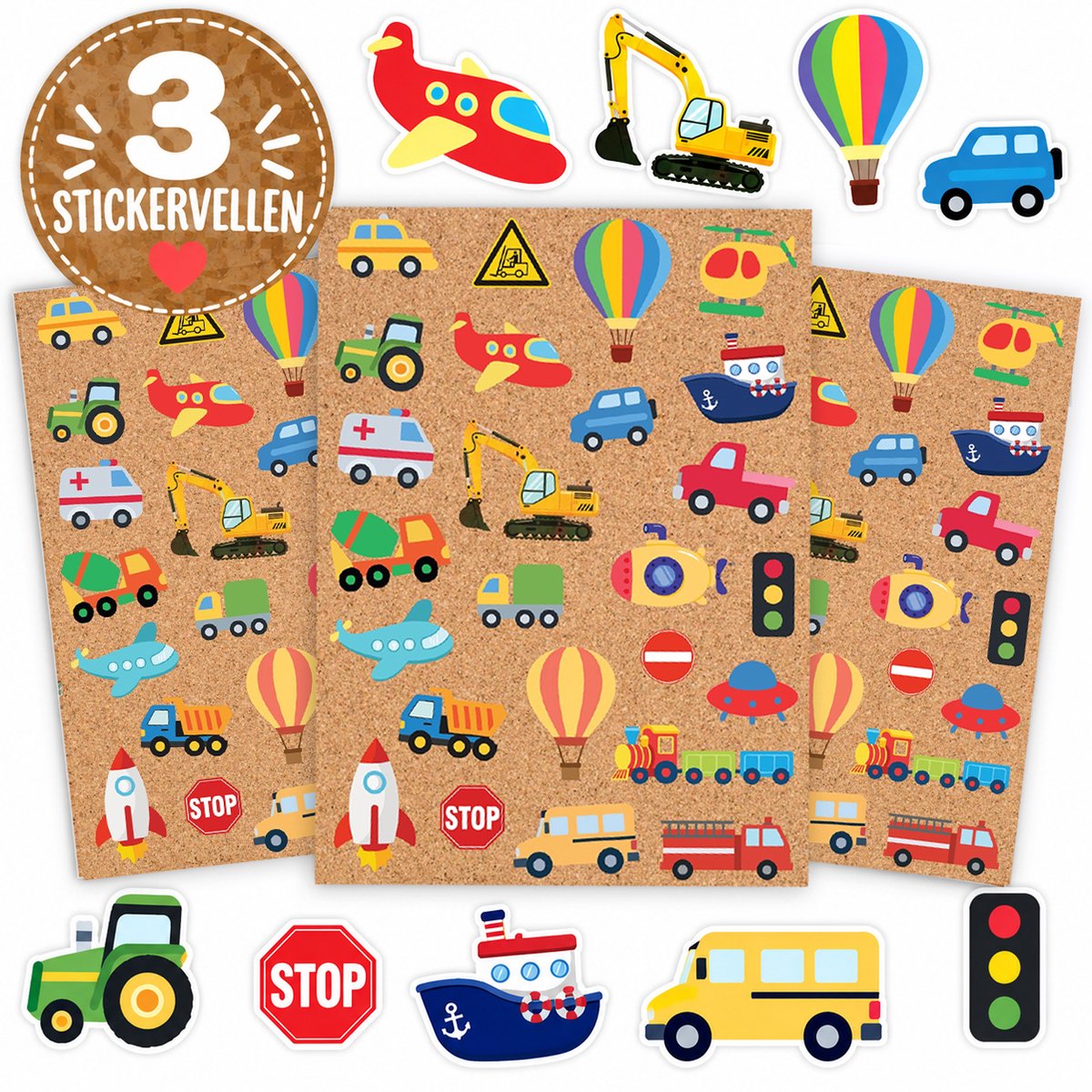 Stickers Voertuigen - 3 Stickervellen - Voertuigen Stickers - Stickers Jongens