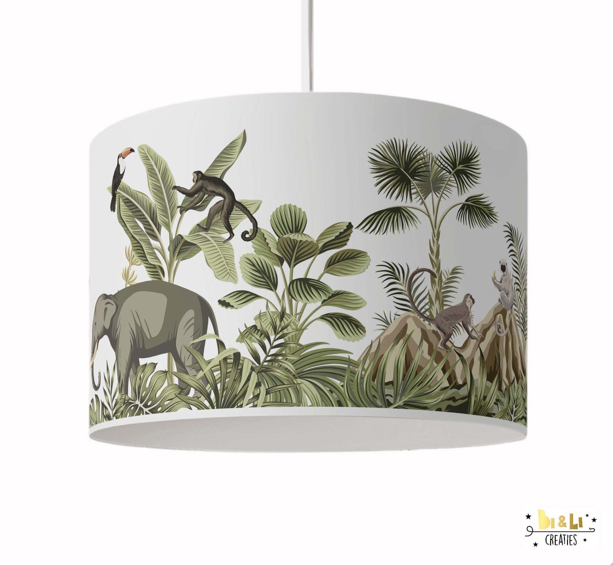 Hanglamp jungle aapjes vulkaan-verlichting-kinderkamer decoratie-incl pendel-aap-jungle-dieren-olifant-kinderkameraccessoires