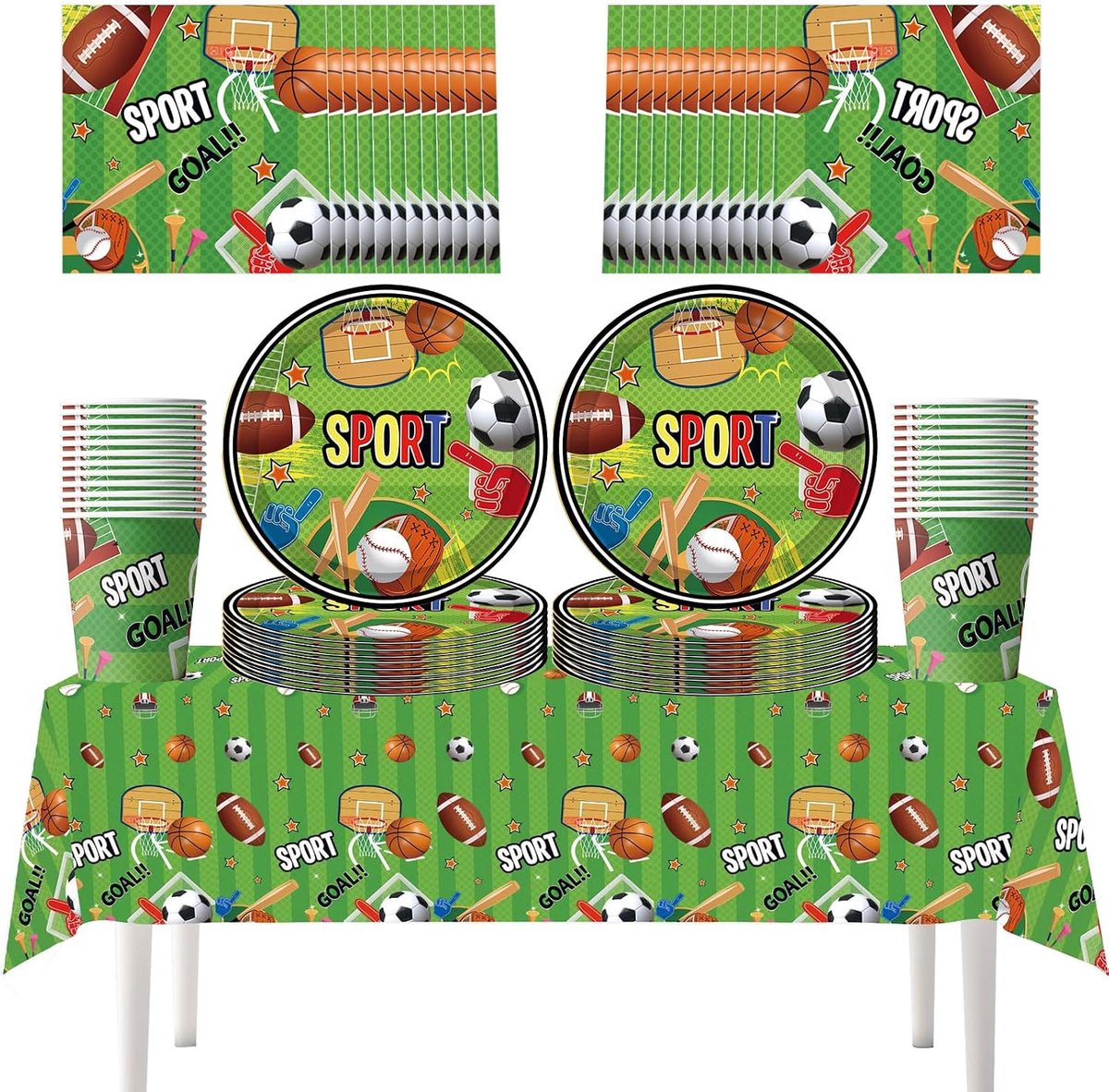 61 stuks Servieset met basketbalthema voor feestjes, geschikt voor feestjes met basketbal-, voetbal-, rugby- en - ShopVlot